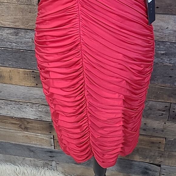 Aiden Mattox Dress Short Jersey Halter Bodycon Rouched Red 10 NWT - Picture 3 of 9